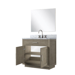 English Elm Grey Oak Single Bath Vanity Set With Carrara Marble Top, Mirror & Faucet - Modern Elegance Redefined! B2731S01955