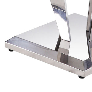 English Elm Light Light Grey and Silver End Table Cultured Marble Top Stainless Steel Frame Modern Luxe Centerpiece B062S00458
