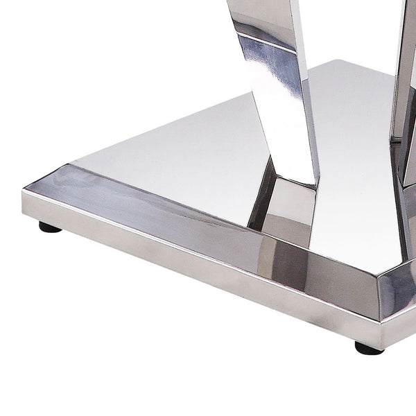 English Elm Light Light Grey and Silver End Table Cultured Marble Top Stainless Steel Frame Modern Luxe Centerpiece B062S00458