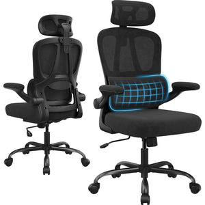 English Elm Ergonomic Mesh High Back Desk Chair with Lumbar Support Flip up Arms and Headrest Black T3623P434266
