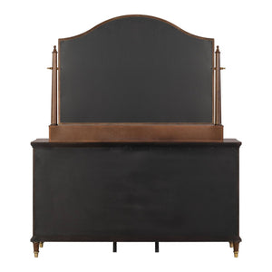 English Elm 1pc Transitional Wide Dresser Rubberwood Dark Cherry Finish Gold Legs Bedroom Storage B2741P446687