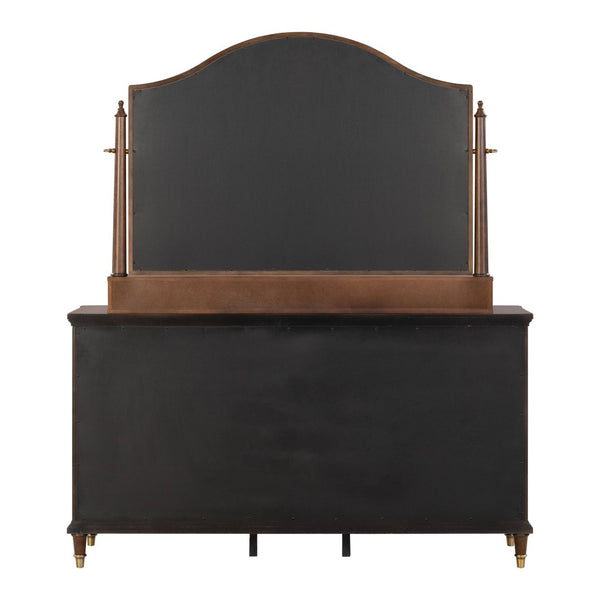 English Elm 1pc Transitional Wide Dresser Rubberwood Dark Cherry Finish Gold Legs Bedroom Storage B2741P446687