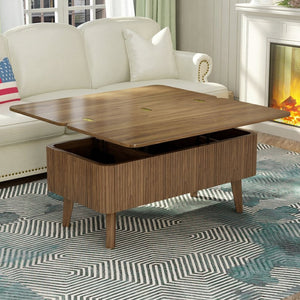 English Elm 3 in 1 Oval Lift Top Coffee Table Fluted Wood Storage Converts for Living Room W2641P422965