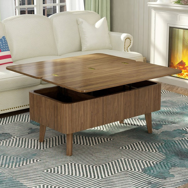 English Elm 3 in 1 Oval Lift Top Coffee Table Fluted Wood Storage Converts for Living Room W2641P422965