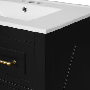 English Elm 60'' Elegant Black Bathroom Vanity Set With Ceramic Sink, 6 Drawers, Solid Wood Frame & Storage N710SS00003B