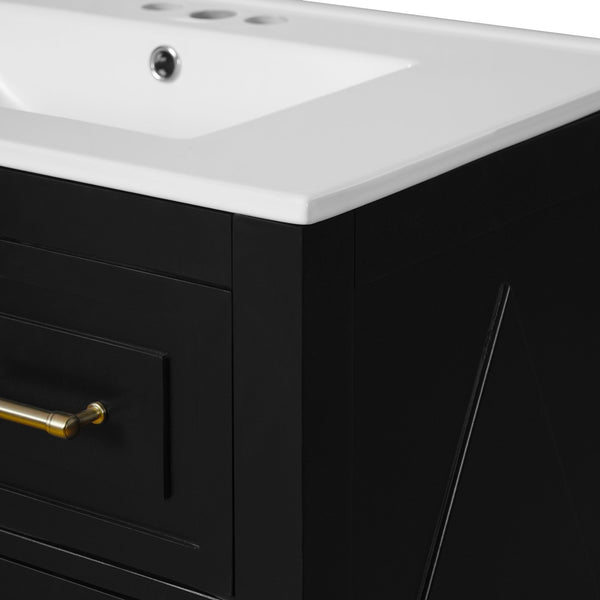 English Elm 60'' Elegant Black Bathroom Vanity Set With Ceramic Sink, 6 Drawers, Solid Wood Frame & Storage N710SS00003B