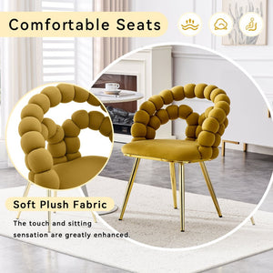 English Elm Set of 4 Sculptural Bubble Backrest Velvet Dining Chairs with Glamorous Metal Legs Gold,Yellow W3875P370847