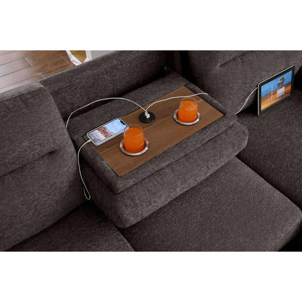 English Elm Chenille Reversible Sectional Sofa with Ottoman — Plush Tufted Chenille, Eucalyptus Frame Comfort Retreat Brown B016S00044