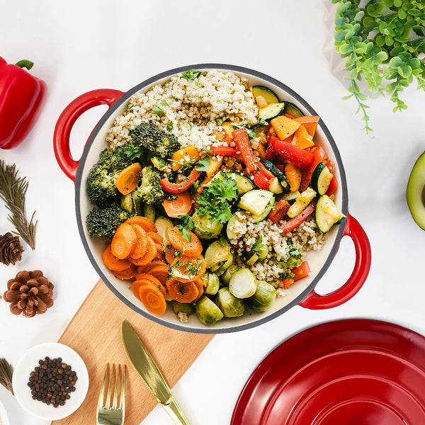 English Elm Miereirl Enameled 4.5 Quart Dutch Oven Red with Shower Lid, Nonstick Porcelain Coating, Versatile Cooking T3950P385669