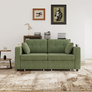 English Elm Sofas for Living Room Chenille Three Seat Couch with Usb Charging Storage and Cup Holder Olive W395S00146