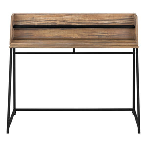 English Elm Computer Desk - Stylish Home Office Workstation With Storage Hutch, Brown Laminate & Black Metal Base B2710P219834