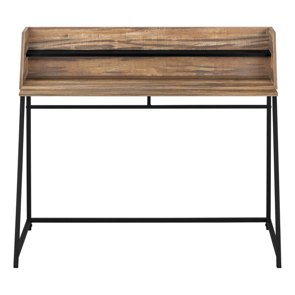 English Elm Computer Desk - Stylish Home Office Workstation With Storage Hutch, Brown Laminate & Black Metal Base B2710P219834