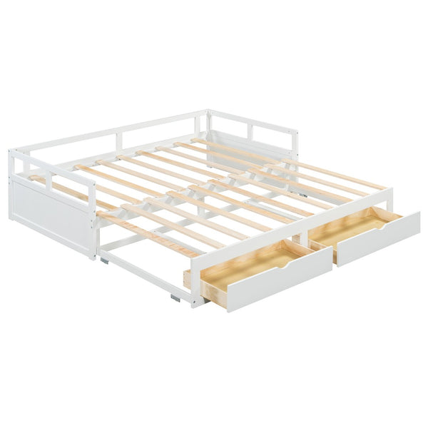 English Elm Wooden Twin to King Daybed with Trundle and Storage Drawers for Guest Rooms White N708P336539K
