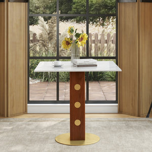 English Elm Modern Square Dining Table - 33.5" Sintered Stone With Wooden Legs & Gold Base For Small Spaces P1 W1535S00585-GIGA