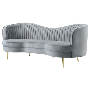 English Elm Reigha Grey Velvet Sofa with Gold Legs — Mid-Century Glam Channel Tufted Bench Seat, 84" Wide B062P351442