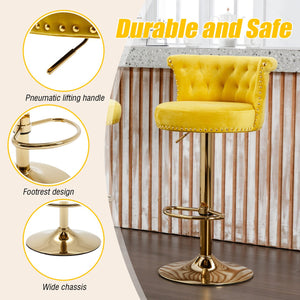 English Elm UNITED Velvet 360° Rotating Bar Chair with Diamond Stitching, Gold Frame, Plush Foam Seat, Adjustable Height Yellow W1568P361719