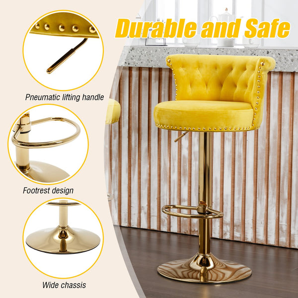 English Elm UNITED Velvet 360° Rotating Bar Chair with Diamond Stitching, Gold Frame, Plush Foam Seat, Adjustable Height Yellow W1568P361719