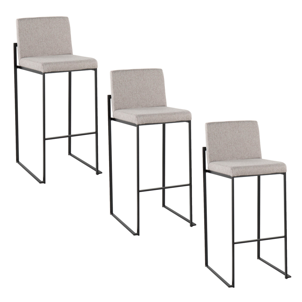 English Elm Fuji 30" High Back Barstool Set Of 3 - Modern Grey Fabric & Black Steel For Ultimate Comfort & Style B202P222198