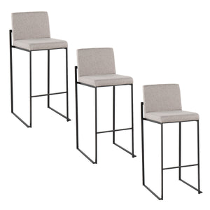 English Elm Fuji 30" High Back Barstool Set Of 3 - Modern Grey Fabric & Black Steel For Ultimate Comfort & Style B202P222198