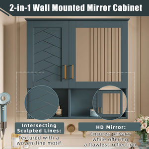 English Elm 2-in-1 Matte Wall Mounted Medicine Cabinet Soft Close Mirror Storage for Bathroom Vanity Blue N710P389456C