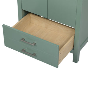 English Elm 24'' Green Bathroom Vanity with Ceramic Sink Combo — Modern Freestanding MDF & Solid Wood Storage, Soft-Close Doors, Silver Handles N710P228364F