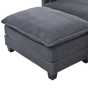English Elm United We Win Modular Corduroy Sectional with Ottoman Low Profile Living Room Couch Gray W1568S00255