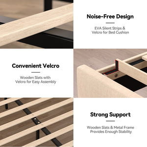 English Elm Full Bed Frame With Headboard - Upholstered Platform Bed With Charging Station & Led Lights, Easy Setup T3825P365232