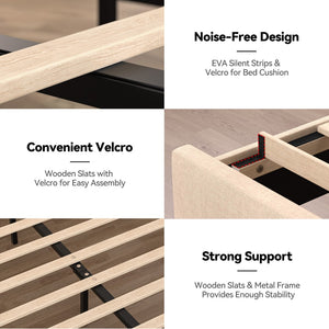 English Elm Queen Bed Frame With Headboard - Upholstered Platform Design, Led Lights, Charging Station & Easy Setup T3825P365854-GIGA