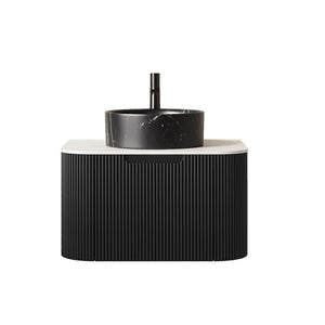 English Elm Dina Floating Bathroom Vanity with Sintered Stone Top and Crystal Glass Basin Black,Carrara White W2615S00703