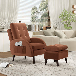 English Elm Upholstered Velvet Reclining Accent Chair with Ottoman Tufted Lounge Seating T3623P411360