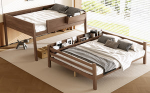 English Elm Queen Over Bunk Bed Pine Frame with Built in Shelving Detachable Vintage Style Wood W5316S00016