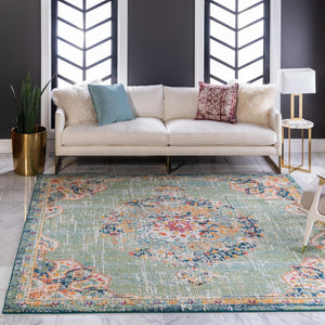 Unique Loom Penrose Alexis Machine Made Medallion Rug Green, Beige/Blue/Olive/Orange/Ivory/Yellow/Pink 7' 10" x 7' 10"