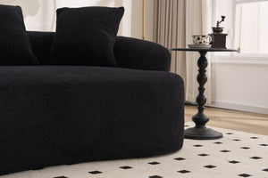 English Elm LY-025S Black Curved Loveseat — Chenille Velvet, 30D Foam & Spring Comfort, No Assembly, 65" Compact Sofa with 3 Pillows W2231P329643