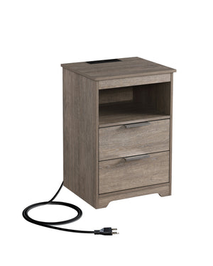 English Elm Nightstand with Drawer | 3-Tier Modern Bedside Table with Hidden Drawer, Open Shelves, Sturdy Build Gray 25.9 L x 16.7 W x 5.5 H W3151P345816