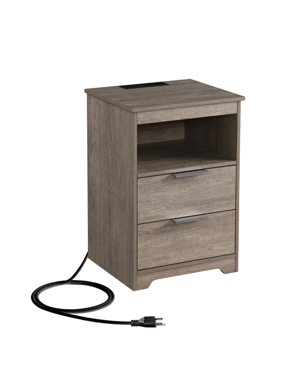 English Elm Nightstand with Drawer | 3-Tier Modern Bedside Table with Hidden Drawer, Open Shelves, Sturdy Build Gray 25.9 L x 16.7 W x 5.5 H W3151P345816
