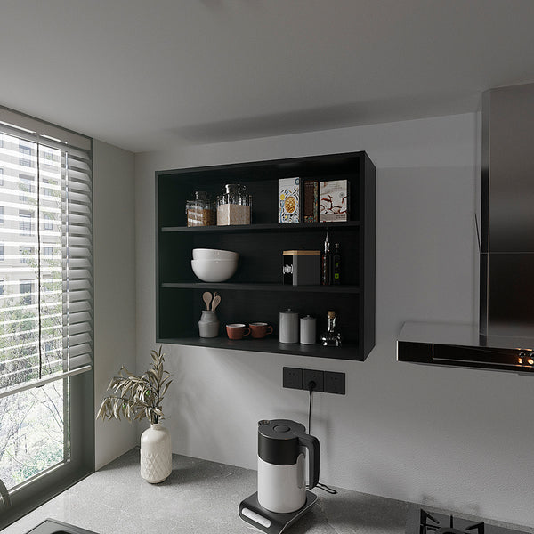 English Elm Meeker Black Wall Cabinet for Kitchen - Engineered Wood, 3 Spacious Shelves, Modern Minimalist Design B092P245422