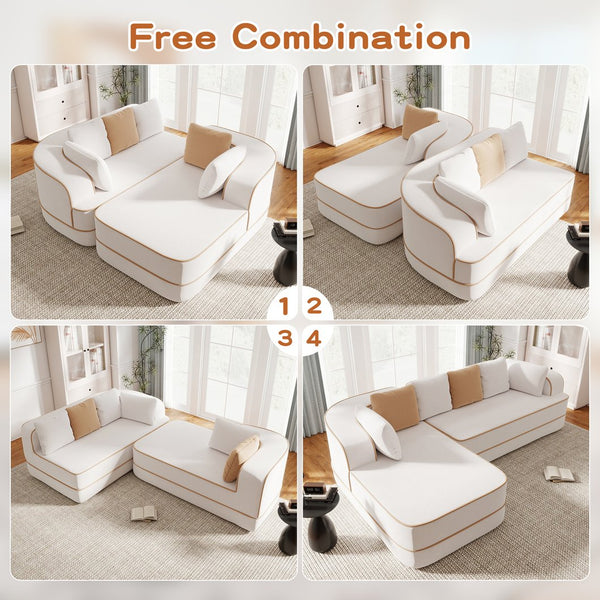 English Elm 106" L-Shaped Teddy Velvet Sofa - No Assembly, Fluffy Comfort, Ergonomic Support For Cozy Living Room W714S01414