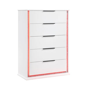 English Elm Contemporary Glam White Vertical Dresser with Led Lighting and Silver Trim for Bedroom B011P458601