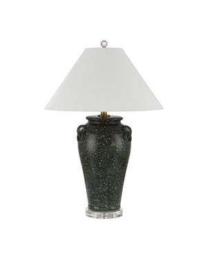 Currey & Company Junko Green Table Lamp - Artisanal Terracotta Design With Antique Brass, Crystal Base & Elegant Shade Green Terracotta ,Optic Crystal 6000-1032-currey-company