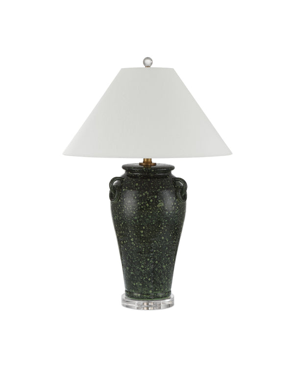 Currey & Company Junko Green Table Lamp - Artisanal Terracotta Design With Antique Brass, Crystal Base & Elegant Shade Green Terracotta ,Optic Crystal 6000-1032-currey-company