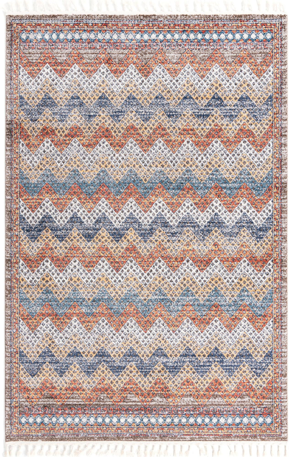 Unique Loom Aramis Stella Machine Made Tribal Rug Multi, Blue/Ivory/Light Brown/Rust Red/Beige 6' 1" x 9' 0"