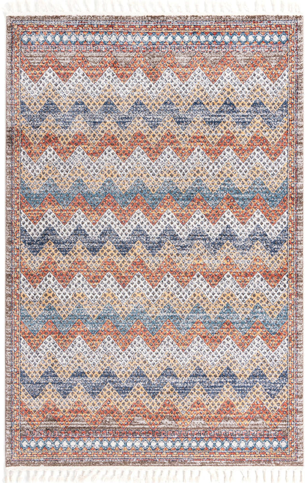 Unique Loom Aramis Stella Machine Made Tribal Rug Multi, Blue/Ivory/Light Brown/Rust Red/Beige 6' 1" x 9' 0"