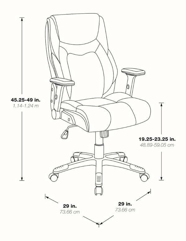 OSP Home Furnishings Exec High Back Bonded Leather Office Chair with Lumbar Support and Pneumatic Lift Grey EC93580-EC42