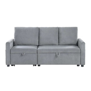 English Elm Corduroy Plush Sofa with Pull-Out Chaise and Hidden Underseat Storage, Gray Velvet-Look Comfort B016S00054
