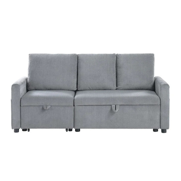 English Elm Corduroy Plush Sofa with Pull-Out Chaise and Hidden Underseat Storage, Gray Velvet-Look Comfort B016S00054