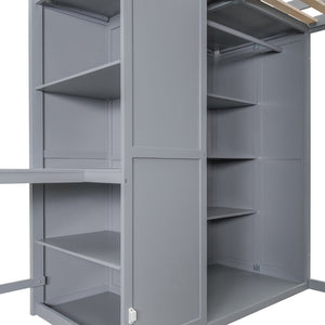 English Elm Full Size Loft Bed with Built-in Desk Wardrobe and Shelves for Teen Bedroom LT100679AEE