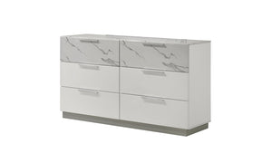 English Elm Mist Queen 4-Piece Bedroom Set – Chic Two-Tone High-Gloss Marble & Led Illuminated Finish White B009S01744