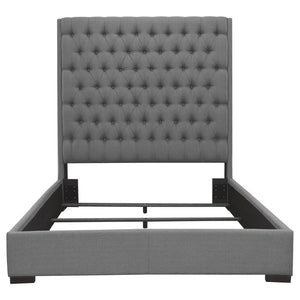 English Elm Grey Button Tufted Upholstered California King Bed Tall Headboard Elegant Bedroom B062S01815