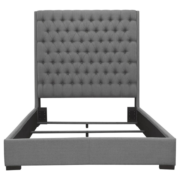 English Elm Grey Button Tufted Upholstered California King Bed Tall Headboard Elegant Bedroom B062S01815