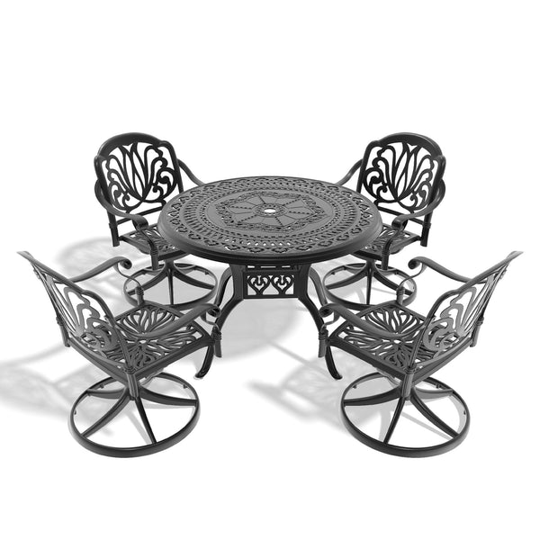 English Elm 5-Piece All-Weather Cast Aluminum Dining Set With Swivel Chairs & Round Table - Durable & Stylish! W1710S00269